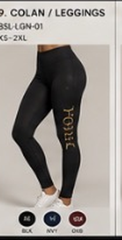 BO$AL Colan / Legging concept artwork — BSL-LGN-01, black colourway with gold outer-leg lettering. XOE BOSAL Concept Studio — Women's Athleisure & Gym Line concept artwork, preserved exactly as supplied.